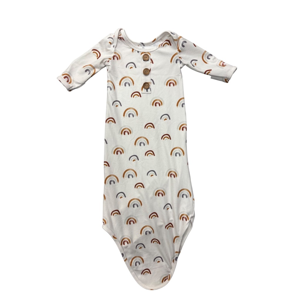 Caden Lane Knotted Gown Unisex 0-3 Months White Earthy Rainbow Henley Sleeper